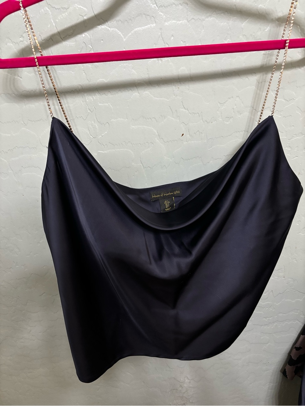 House of Harlow 1960 Navy blue  Satin-Look Cowl Neck Cami with Chain Straps